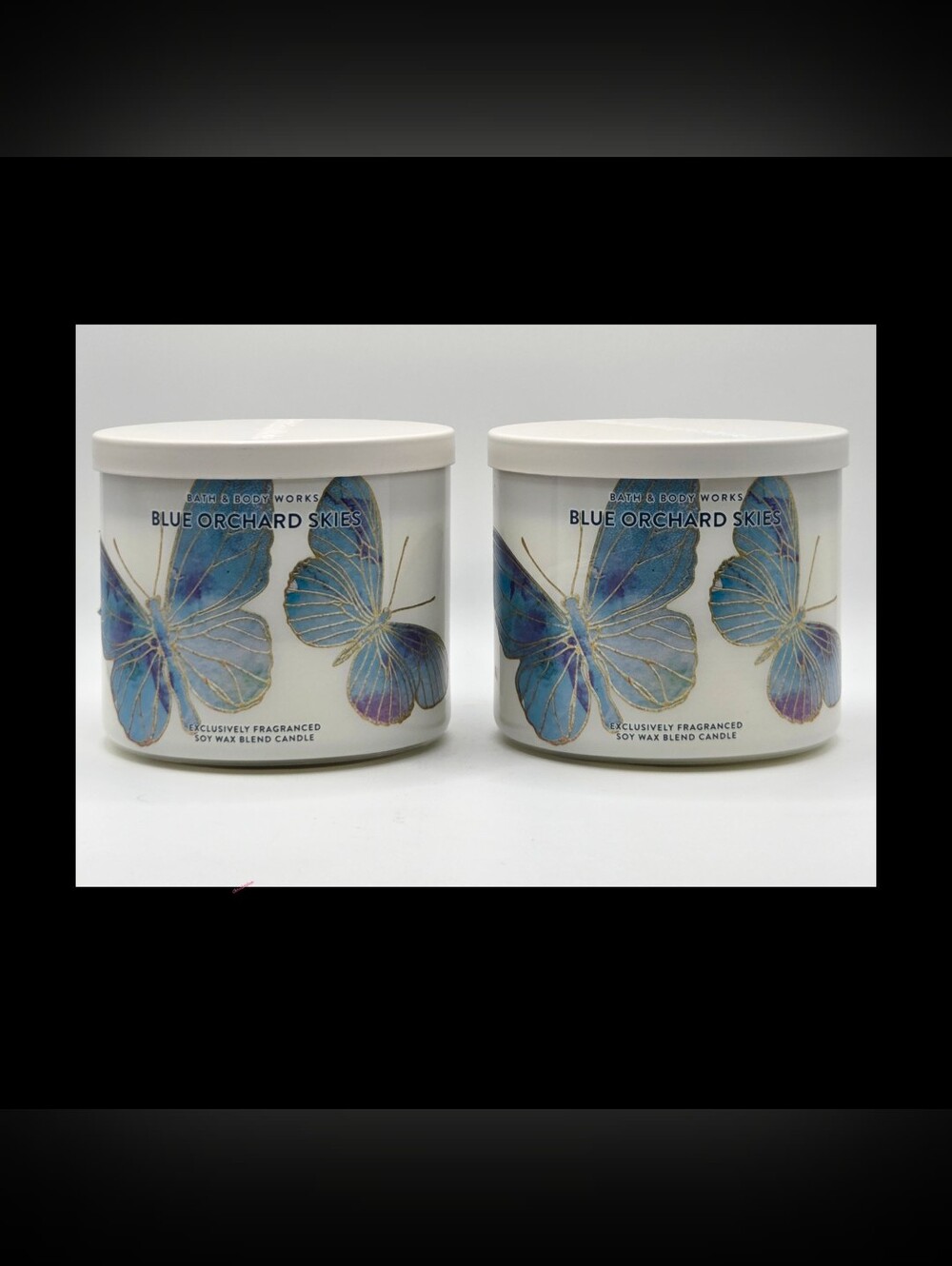 Bath and Body Works Blue Orchard Skies 3 Wick Candles X 2 New!!